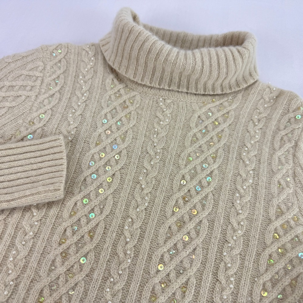 Sutton Studio Beaded Lambswool Angora Turtleneck‎ Sweater Cable Knit Fairy - Picture 2 of 15
